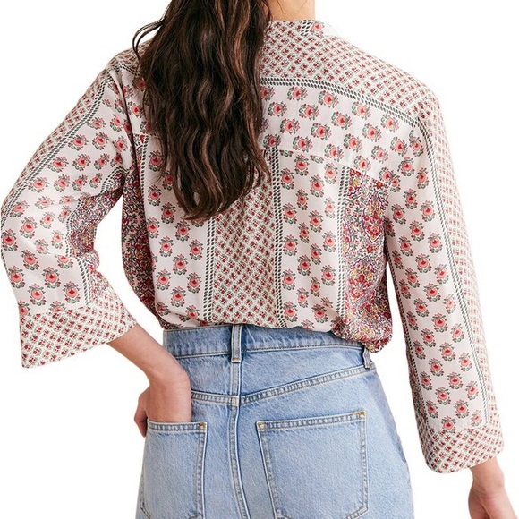 Boden Blouse Women size 6 Floral Button Up Relax Wide Sleeve Peasant Shirt - Picture 3 of 6